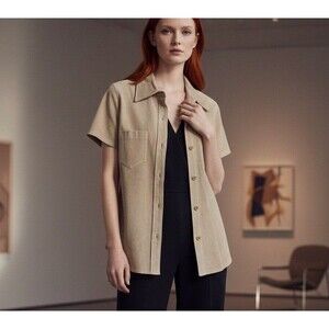 Vintage GAP Women’s M Suede Leather Short Sleeve Shirt Western Quiet Luxury Y2K